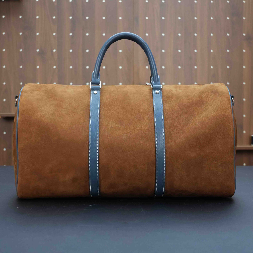 Caramel Sand Full Grain/ Azure Blue Duffel 47 Silver
